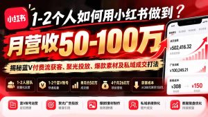 1-2个人如何用小红书做到月营收50-100万?揭秘蓝V付费流获客、聚光投放、爆款素材及私域成交打法-泱泱学习社