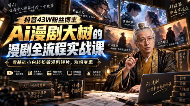 抖音43W粉丝博主Ai漫剧大树的漫剧制作全流程实战课，零基础小白轻松做漫剧短片，涨粉变现(更新1027)-泱泱学习社