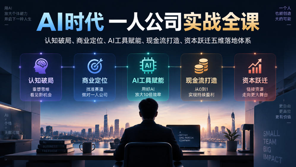 AI时代一人公司实战全课|认知破局、商业定位、AI工具赋能、现金流打造、资本跃迁五维落地体系-泱泱学习社