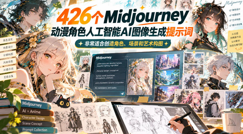 426个Midjourney动漫角色人工智能AI图像生成提示词,非常适合创造角色、场景和艺术构图-泱泱学习社