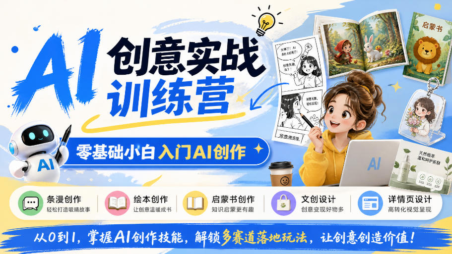 AI创意实战训练营,零基础小白入门AI创作,解锁条漫、绘本、启蒙书、文创、详情页多赛道落地玩法-泱泱学习社