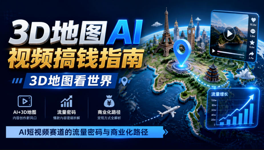 3D地图AI视频搞钱指南,3D地图看世界,AI短视频赛道的流量密码与商业化路径【文档】-泱泱学习社
