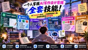 一个人掌握AI写作设计剪辑全套技能:从ChatGPT办公、AI绘画到虚拟主播、自媒体运营及接单变现-泱泱学习社