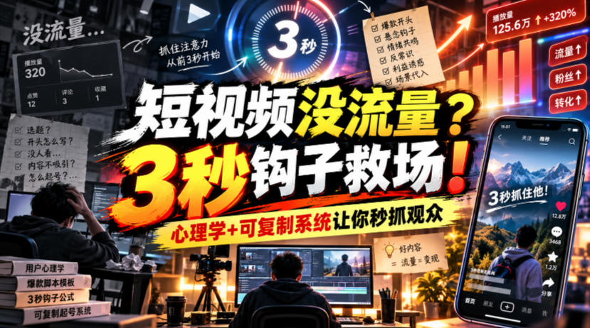 【无水印】短视频没流量?3秒钩子救场!心理学+可复制系统让你秒抓观众【原创双语字幕】-泱泱学习社