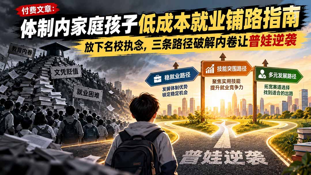 付费文章:体制内家庭孩子低成本就业铺路指南,放下名校执念,三条路径破解内卷让普娃逆袭-泱泱学习社