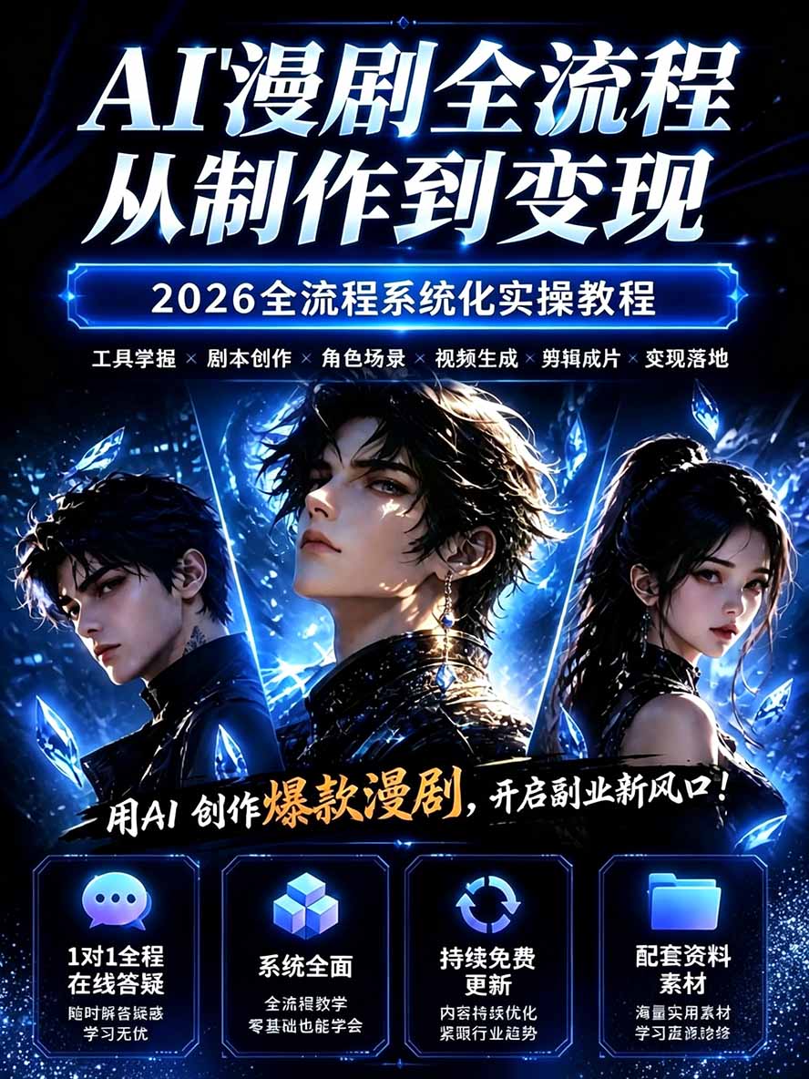 图片[1]-【无水印】2026AI漫剧创作与商业变现掘金营：打通选题→AI编剧→角色场景→自动分镜→视频生成→剪辑发布→运营变现-泱泱学习社
