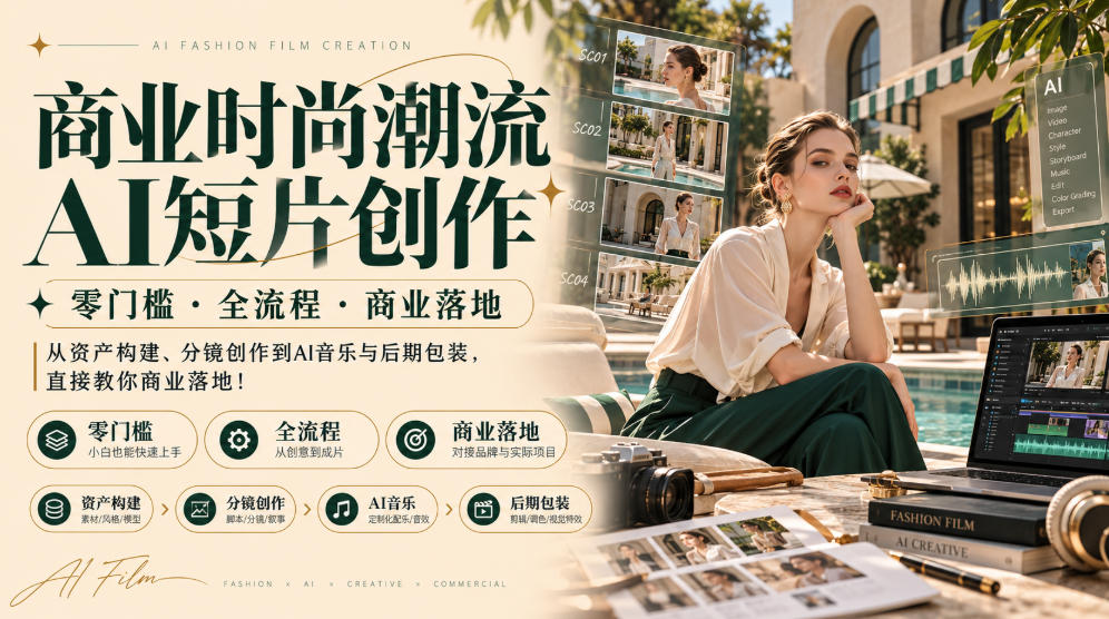 商业时尚潮流AI短片创作|零门槛・全流程・商业落地,从资产构建、分镜创作到AI音乐与后期包装,直接教你商业落地!-泱泱学习社