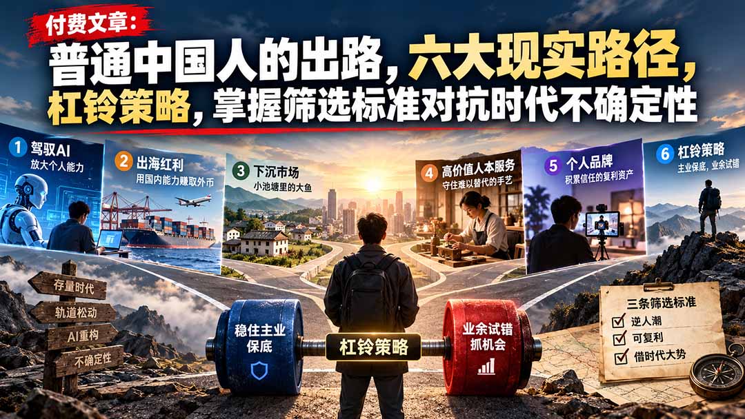 付费文章：普通中国人的出路，六大现实路径，杠铃策略，掌握筛选标准对抗时代不确定性-泱泱学习社