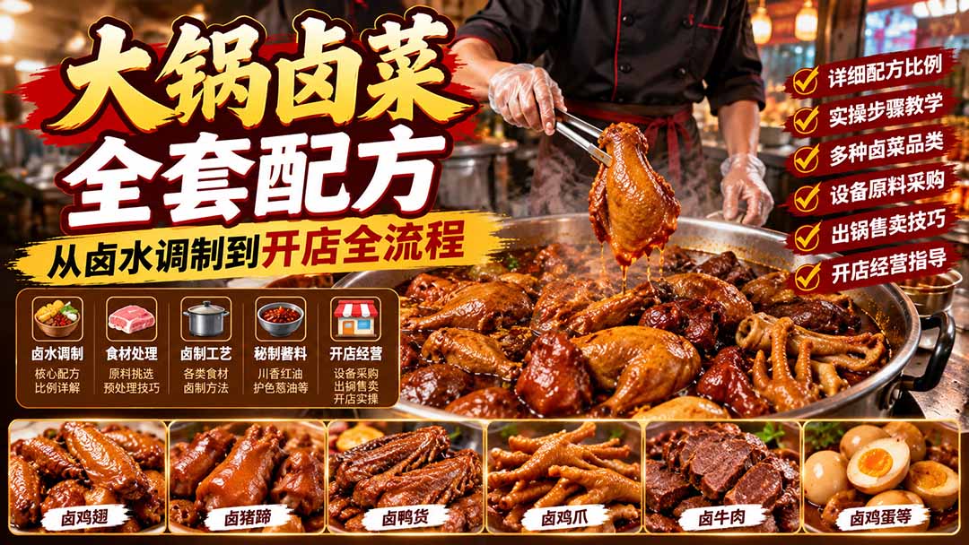 大锅卤菜全套配方,从卤水调制到开店全流程,感觉学会了去摆摊也不错-泱泱学习社