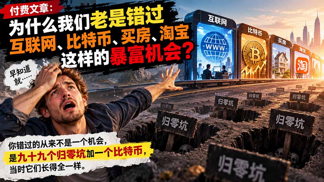 付费文章:为什么我们老是错过互联网、比特币、买 房、淘宝这样的暴富机会?-泱泱学习社