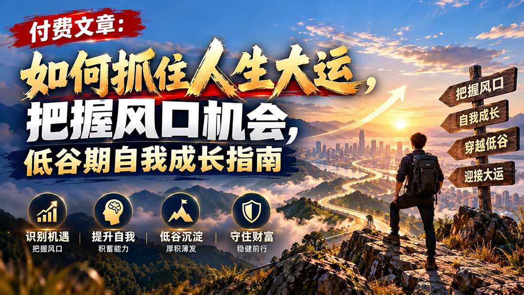 付费文章：如何抓住人生大运，把握风口机会，低谷期自我成长指南-泱泱学习社