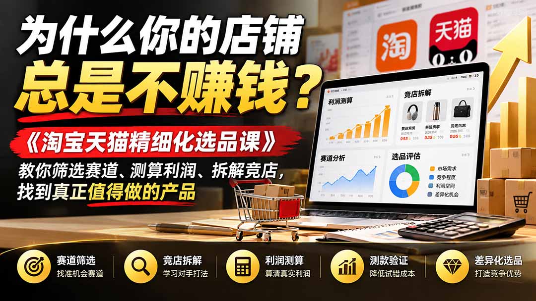 为什么你的店铺总是不赚钱?《淘宝天猫精细化选品课》教你筛选赛道、测算利润、拆解竞店,找到真正值得做的产品-泱泱学习社