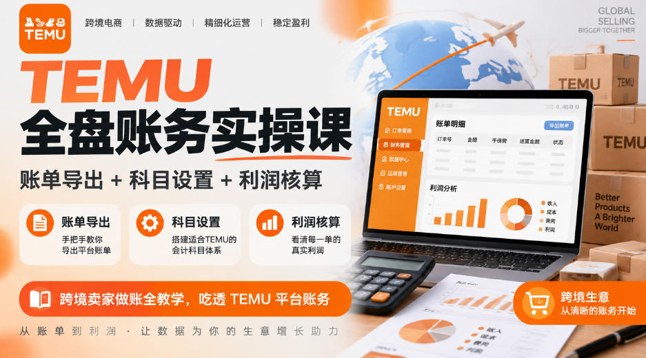 TEMU全盘账务实操课|账单导出+科目设置+利润核算,跨境卖家做账全教学,吃透TEMU平台账务-泱泱学习社