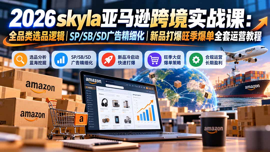skyla亚马逊跨境实战课-更新1019:全品类选品逻辑|SP/SB/SD广告精细化|新品打爆旺季爆单全套运营教程-泱泱学习社