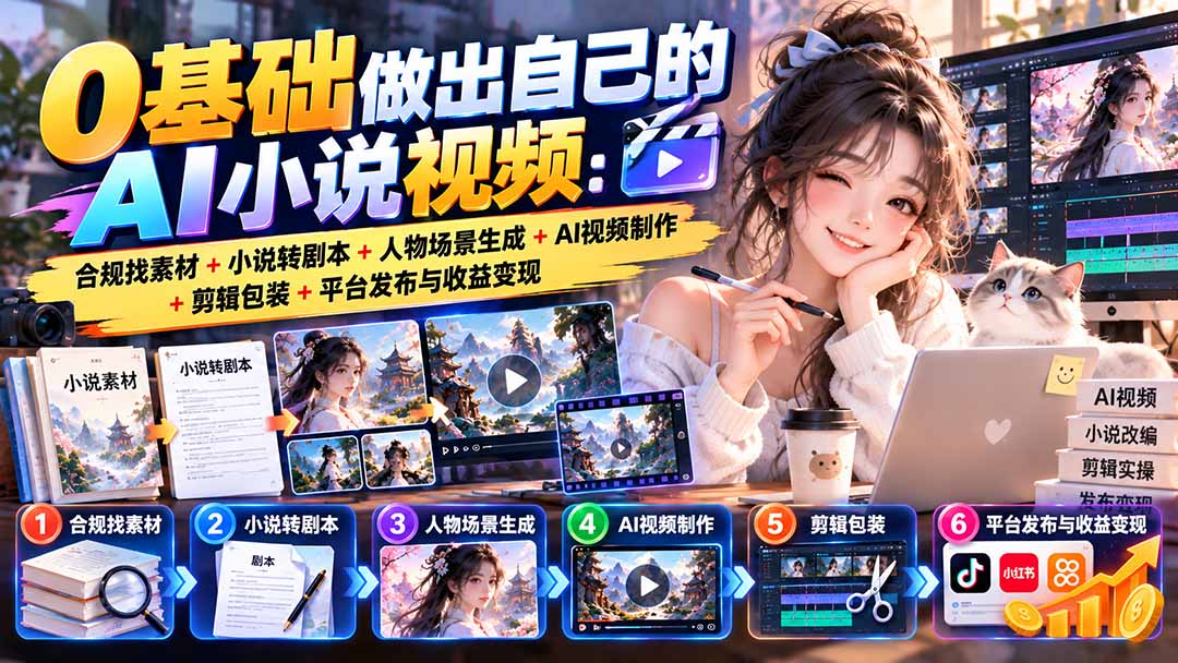 0基础做出自己的AI小说视频:合规找素材+小说转剧本+人物场景生成+AI视频制作+剪辑包装+平台发布与收益变现-泱泱学习社