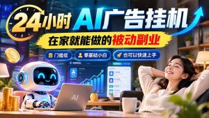 24小时AI广告挂机｜在家就能做的被动副业，门槛低，零基础小白也可以快速上手-泱泱学习社