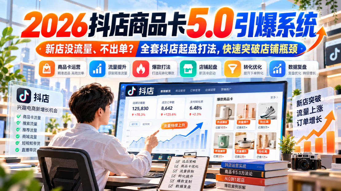 2026抖店商品卡5.0引爆店铺流量,新店没流量、不出单?全套抖店起盘打法,快速突破店铺瓶颈-泱泱学习社