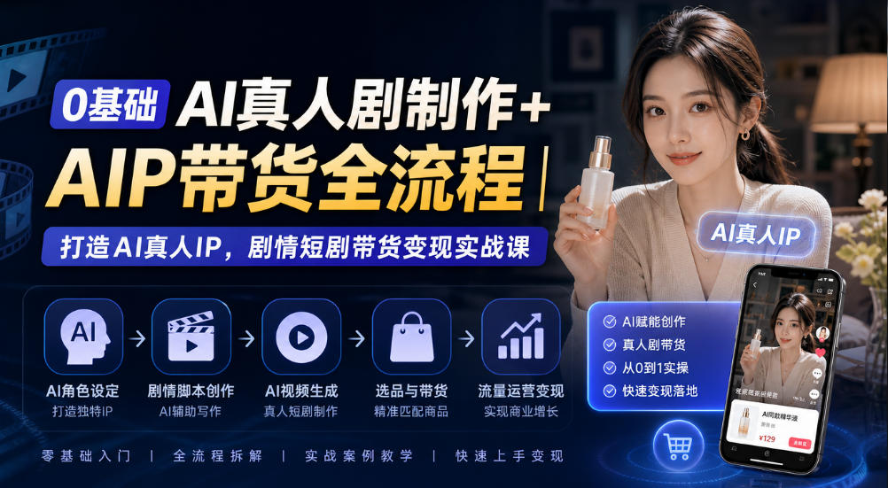 0基础AI真人剧制作+AIP带货全流程|打造AI真人IP,剧情短剧带货变现实战课-泱泱学习社