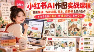 小红书AI作图实战课程,覆盖条漫、古诗词图、绘本、启蒙书全品类创作,手把手教你找赛道、做爆款笔记、落地变现(更新1017)-泱泱学习社