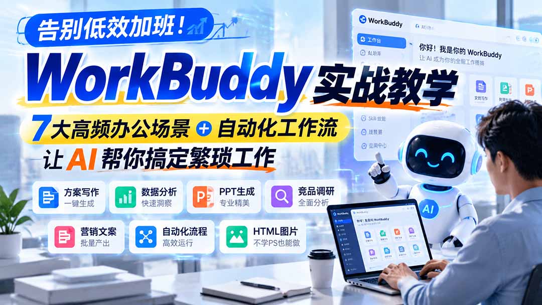 告别低效加班!WorkBuddy实战教学,7大高频办公场景+自动化工作流,让AI帮你搞定繁琐工作-泱泱学习社