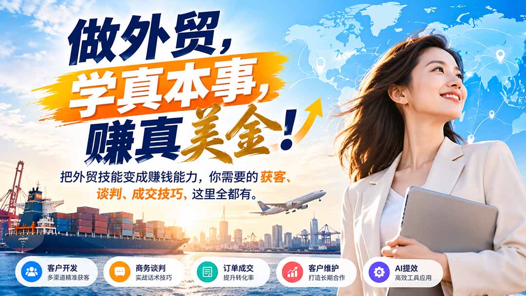 做外贸，学真本事，赚真美金！把外贸技能变成赚钱能力，你需要的获客、谈判、成交技巧，这里全都有-泱泱学习社
