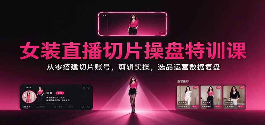 女装直播切片操盘特训课：从零搭建切片账号，剪辑实操，选品运营数据复盘-泱泱学习社