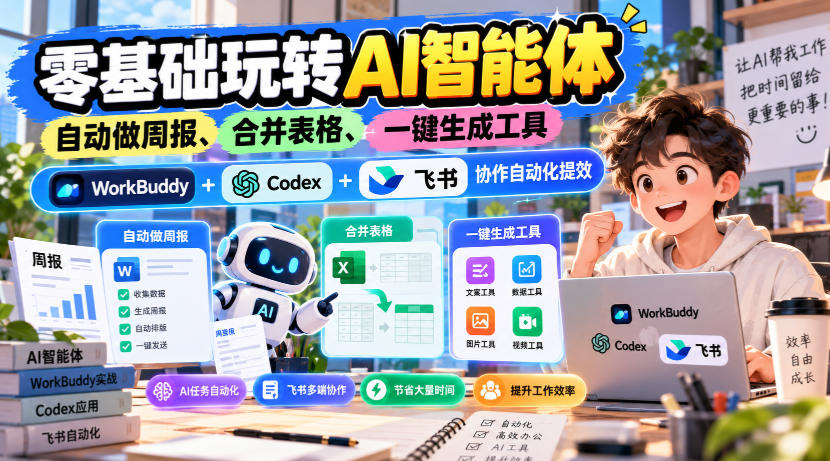 【无水印】零基础玩转AI智能体,自动做周报、合并表格、一键生成工具,WorkBuddy+Codex + 飞书协作自动化提效-泱泱学习社