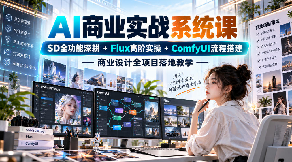 AI商业实战系统课｜SD全功能深耕+Flux高阶实操+Comfyui流程搭建，商业设计全项目落地教学-泱泱学习社