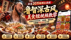 抖音20万粉博主亲授鲁智深古风美食玩法:零基础学剧情剪辑、AI配音、爆款起号与橱窗带货变现全流程-泱泱学习社