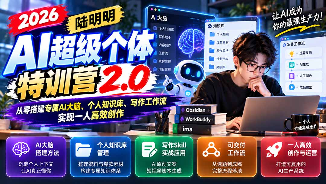 2026AI超级个体特训营2.0：从零搭建专属AI大脑、个人知识库、写作工作流，实现一人高效创作-泱泱学习社