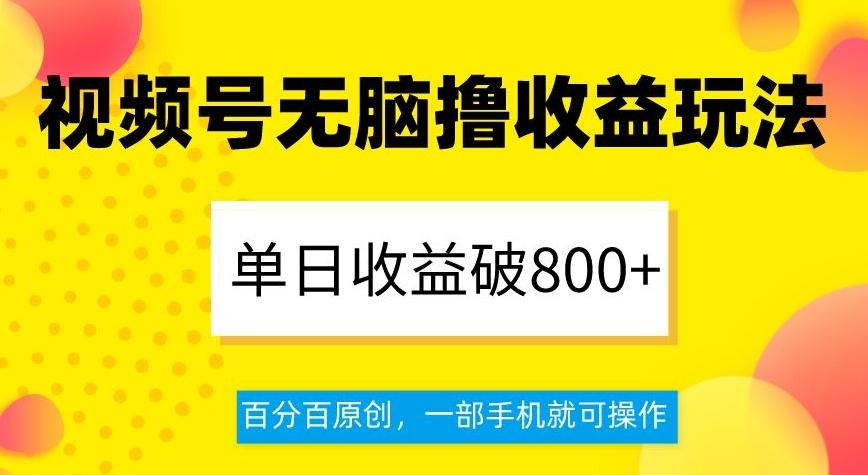 视频号无脑撸收益玩法，单日收益破800+，百分百原创，一部手机就可操作【揭秘】-泱泱学习社