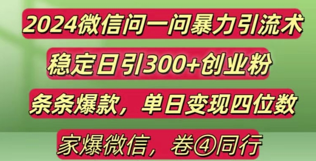 2024最新微信问一问暴力引流300+创业粉,条条爆款单日变现四位数【揭秘】-泱泱学习社