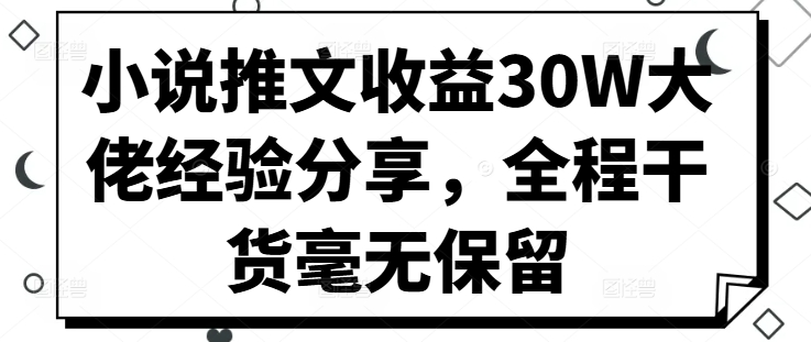 小说推文收益30W大佬经验分享，全程干货毫无保留-泱泱学习社