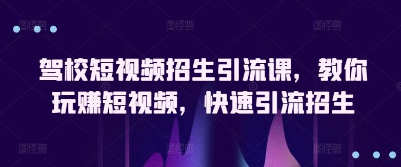 驾校短视频招生引流课，教你玩赚短视频，快速引流招生-泱泱学习社