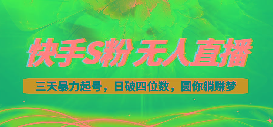 快手S粉无人直播教程，零粉三天暴力起号，日破四位数，小白可入-泱泱学习社