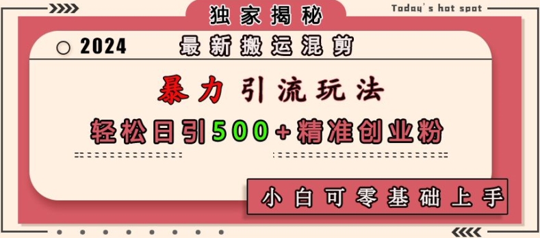 最新搬运混剪暴力引流玩法，轻松日引500+精准创业粉，小白可零基础上手-泱泱学习社
