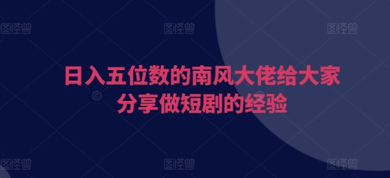 日入五位数的南风大佬给大家分享做短剧的经验-泱泱学习社