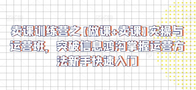 卖课训练营之【做课+卖课】实操与运营班，突破信息鸿沟掌握运营方法新手快速入门-泱泱学习社