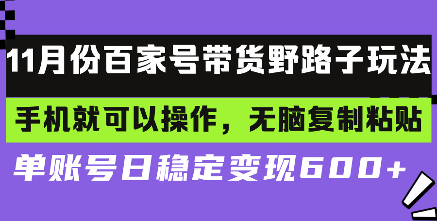 百家号带货野路子玩法 手机就可以操作，无脑复制粘贴 单账号日稳定变现…-泱泱学习社