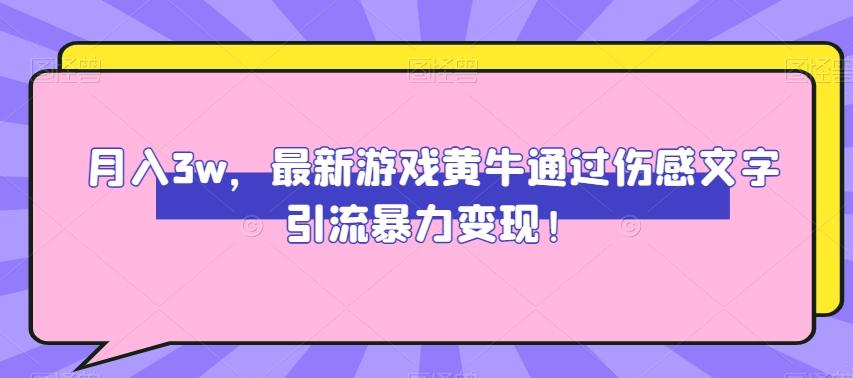 月入3w，最新游戏黄牛通过伤感文字引流暴力变现-泱泱学习社