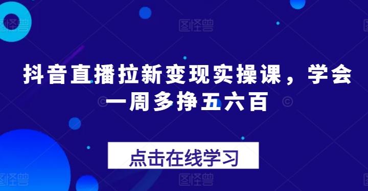 抖音直播拉新变现实操课，学会一周多挣五六百-泱泱学习社