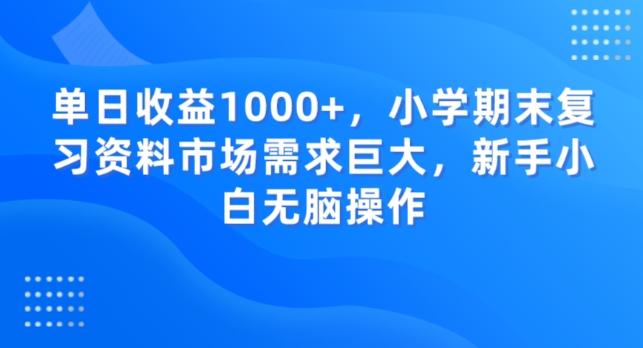 单日收益1000+，小学期末复习资料市场需求巨大，新手小白无脑操作-泱泱学习社