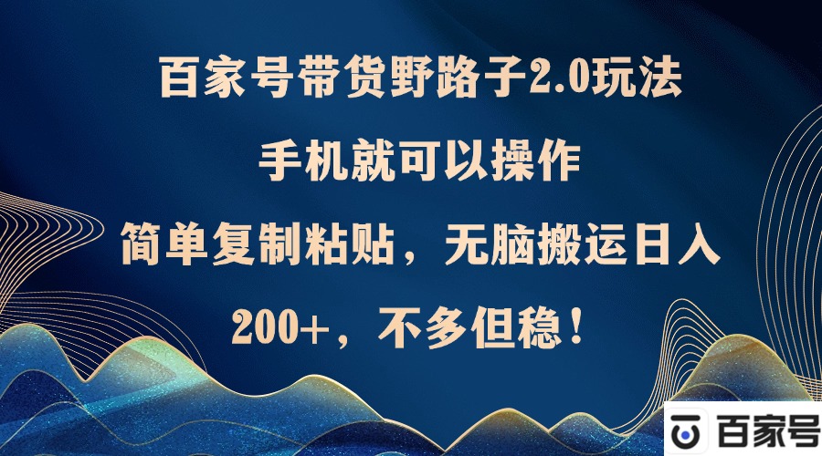百家号带货野路子2.0玩法，手机就可以操作，简单复制粘贴，无脑搬运日…-泱泱学习社