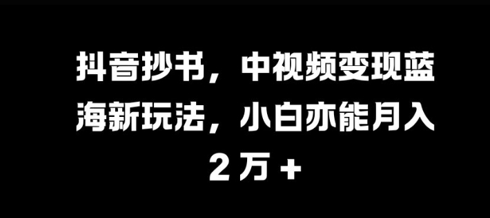 抖音抄书，中视频变现蓝海新玩法，小白亦能月入 过W【揭秘】-泱泱学习社