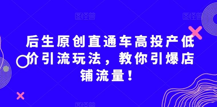 后生原创直通车高投产低价引流玩法，教你引爆店铺流量！-泱泱学习社