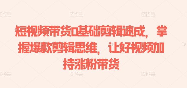 短视频带货0基础剪辑速成，掌握爆款剪辑思维，让好视频加持涨粉带货-泱泱学习社