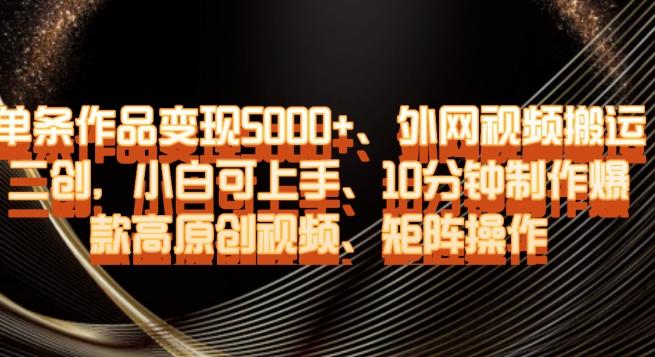 单条作品变现5000+、外网视频搬运二创，小白可上手，10分钟制作爆款高原创视频，矩阵操作【揭秘】-泱泱学习社