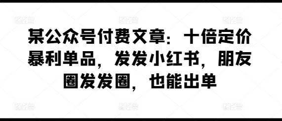 某公众号付费文章：十倍定价暴利单品，发发小红书，朋友圈发发圈，也能出单-泱泱学习社