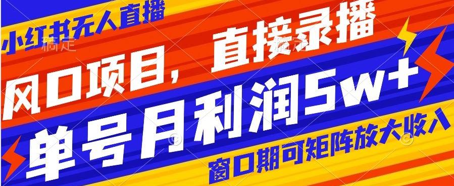 风口项目，小红书无人直播带货，直接录播，可矩阵，月入5w+【揭秘】-泱泱学习社