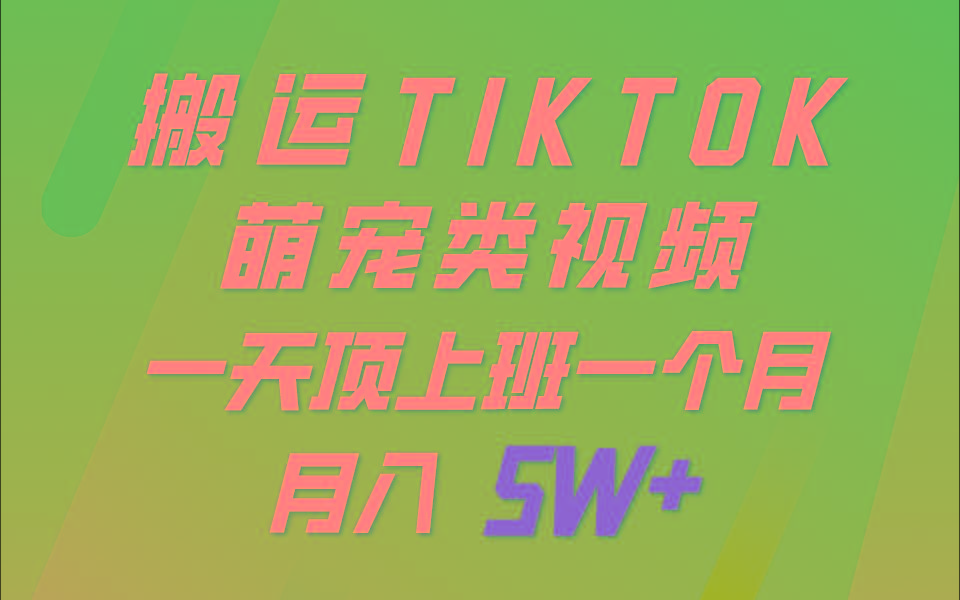 一键搬运TIKTOK萌宠类视频，一部手机即可操作，所有平台均可发布 轻松月入5W+-泱泱学习社